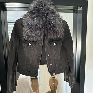 Michael Kors black denim jacket with removable fur collar